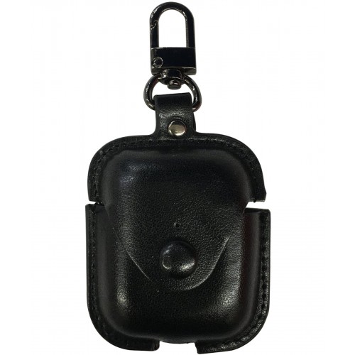 Airpods1/2 Leather Case with Keychain Black